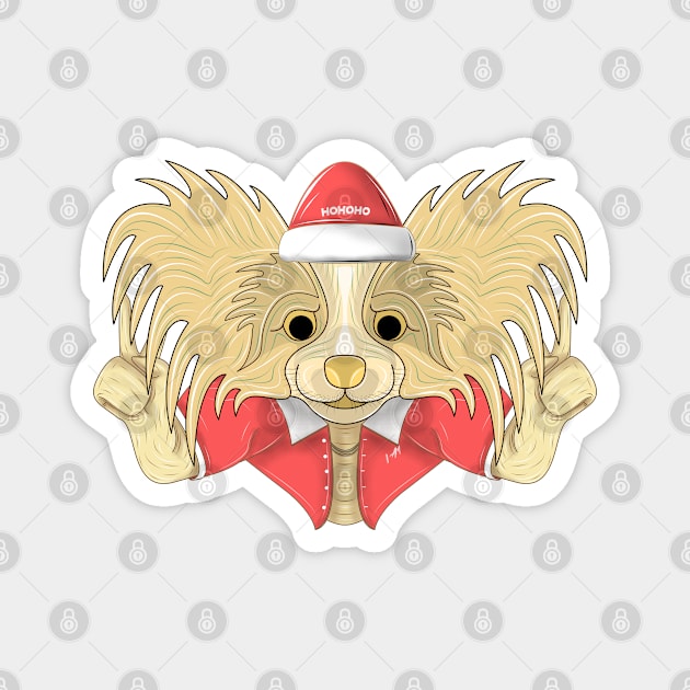 santa papillon dog Magnet by dwalikur