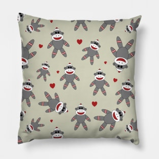 Cute Sock Monkey Pattern On Tan Pillow