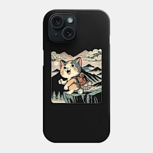 Japanese Art Hiker Mountain Climbing Cat Meme Phone Case