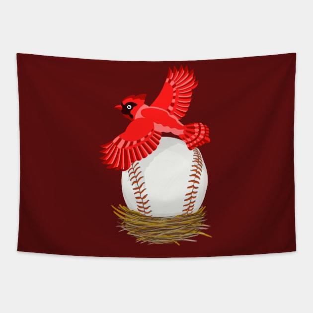 Play Ball! Cardinal Baseball Egg in Nest Tapestry by BullShirtCo