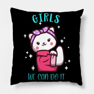 Cute Cat Girlie Girls We Can Do it Power Pillow