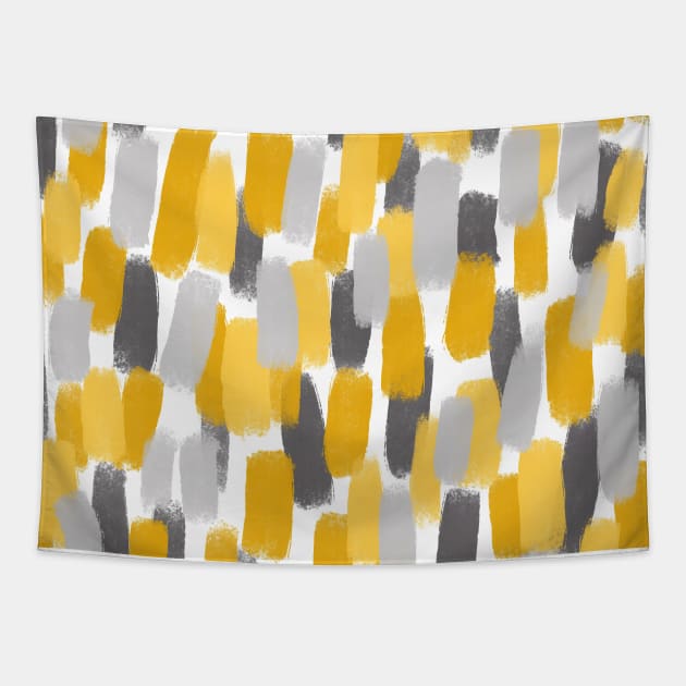 Grey and Mustard Yellow Paint Brush Effect, Abstract Tapestry by OneThreeSix