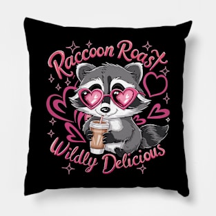 Coffee-Loving Raccoon Tee - "Raccoon Roast Wildly Delicious" Shirt Pillow