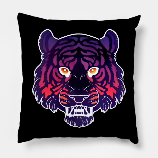 Sunset Tiger Pillow by kickingshoes