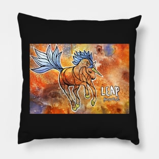 Leap Forward. Magical Unicorn Watercolor Illustration. Pillow