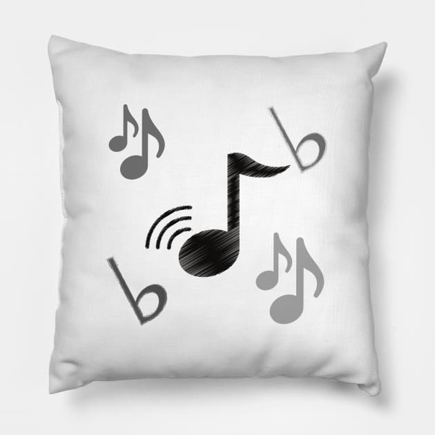 Musical Notes Black Gray Pattern Pillow by Kiyiya Designs