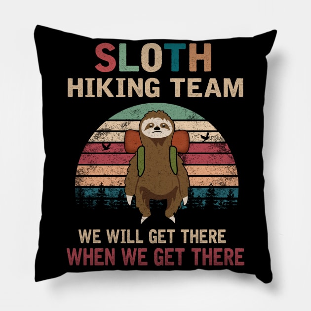 SLOTH HIKING TEAM Pillow by JohnetteMcdonnell