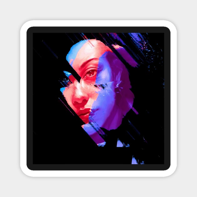 Soul Fragment - Glitch Art Portrait Magnet by raspberry-tea