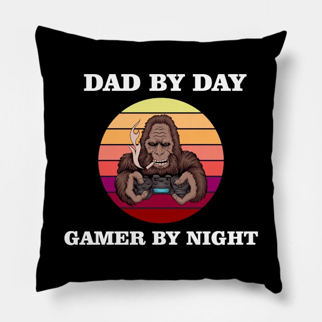 dad by day gamer by night Pillow by Ericokore