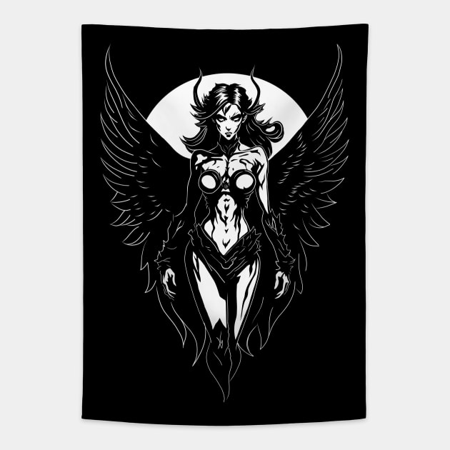 Sexy Gothic Winged Demon Girl Graphic Design Tapestry by TMBTM