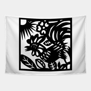 12 Zodiac Animal Signs Paper Cutting Rooster Tapestry