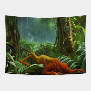 Digital Painting of a Beautiful Jungle With Tropical Leaves Tapestry