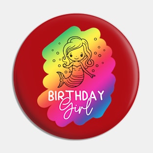 Cute Birthday Girl Rainbow Little Mermaid Pin