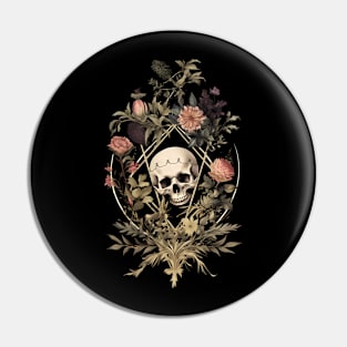 Gothic Skull and Flowers Pin