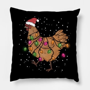 Christmas Lights Chicken Santa Hat Xmas Pillow