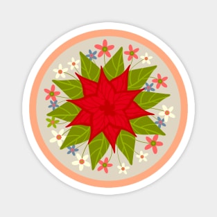 FESTIVE POINSETTIA Floral in Round Medallion Christmas Xmas Winter Holidays - UnBlink Studio by Jackie Tahara Magnet