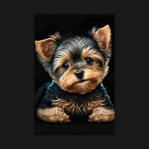 Super Cute Yorkshire Terrier Puppy Portrait by KoolArtDistrict