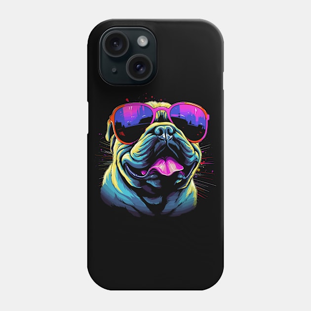 Retro Wave Bulldog Dog Shirt Phone Case by Miami Neon Designs