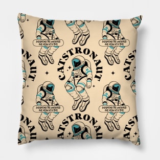 Astronaut Black Cat Pattern in beige Pillow