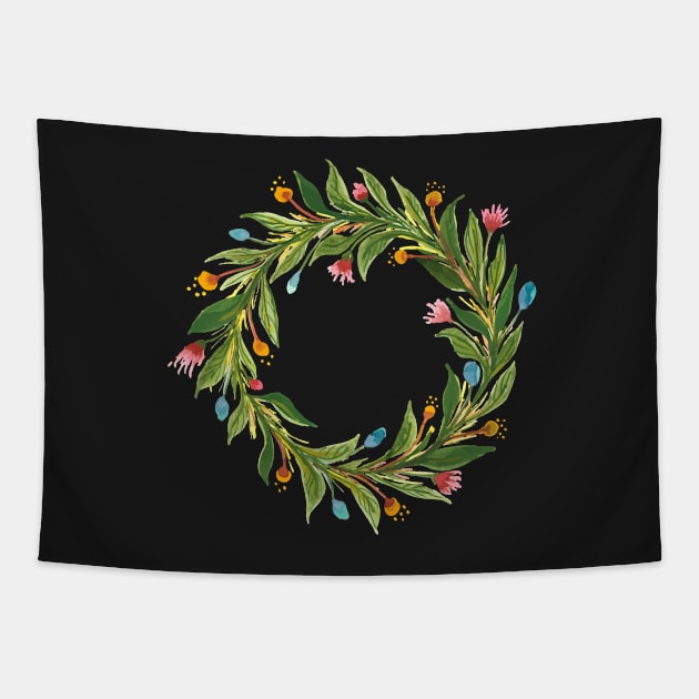 Watercolor Floral Wreath Tapestry by DellaMorteArts