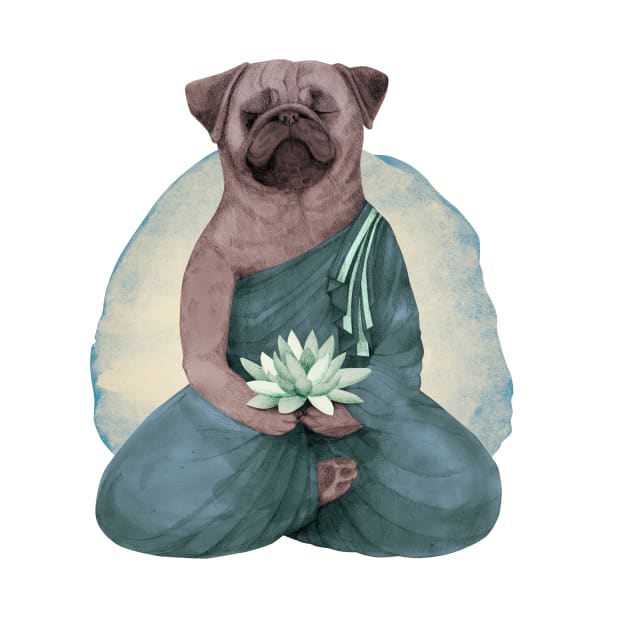 meditating pug with lotus flower 2 by KindSpirits