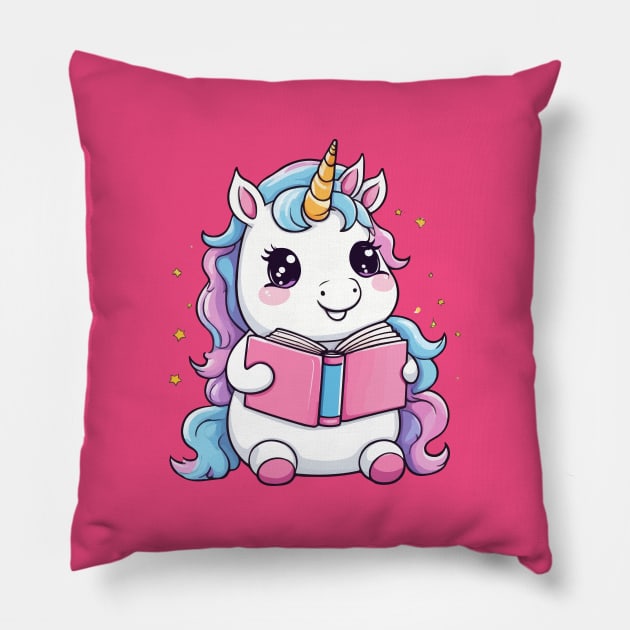 Cute Unicorn Reading Book Pillow by Rishirt
