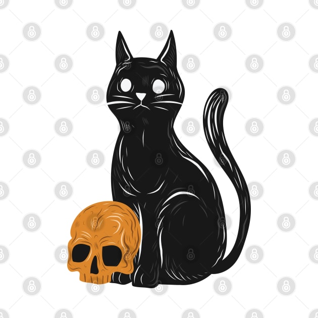 Spooky cat with skull Halloween by ZaikyArt