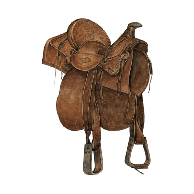 Vintage Western Saddle Illustration by ellanely