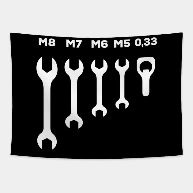 funny wrench jaw spanner beer car mechanic gift Tapestry by MrTeee