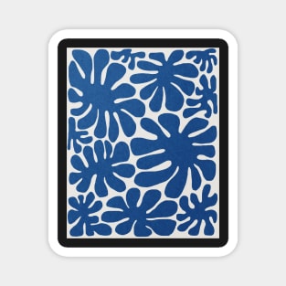 Abstract blue flowers, Mid century art print Magnet