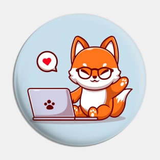 Cute Fox Operating Laptop Cartoon Pin