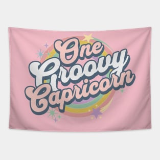 One Groovy Capricorn Cute Retro Design in Pastel Colors Tapestry