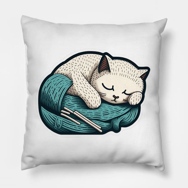 Cute Sleepy Little Kitty Cat Knitten Kitten Pillow by kiddo200