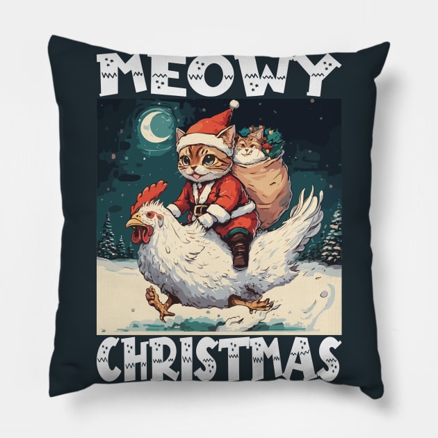 Meowy Christmas - 3, Funny Cute Cat on a Chicken Pillow by Megadorim