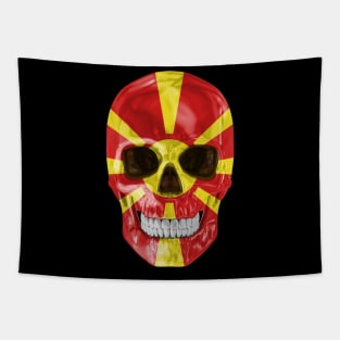 Macedonia Flag Skull - Gift for Macedonian With Roots From Macedonia Tapestry