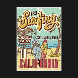 Retro Surfing Santa Monica California - California Paradise T-Shirt