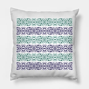 Blue ornamented pattern in stripes Pillow