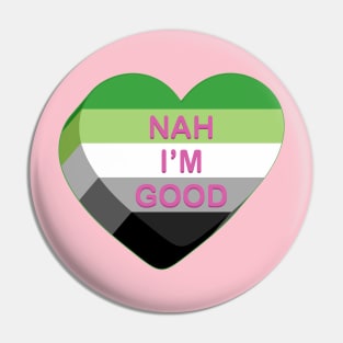 Nah I'm Good | LGBTQIA+ Aromantic Pride Flag Anti-Valentines Candy Heart Pin