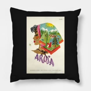 Arosa,Switzerland, Ski Travel Poster Pillow