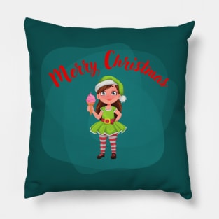 Merry Christmas, elf and ice cream Pillow