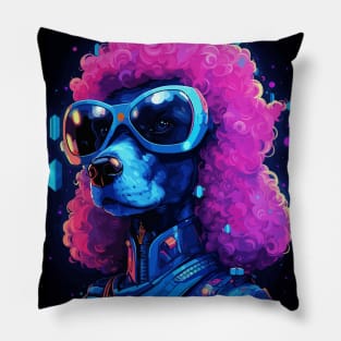 Cyberpunk Poodle Dog Pink Hair Futuristic Pillow