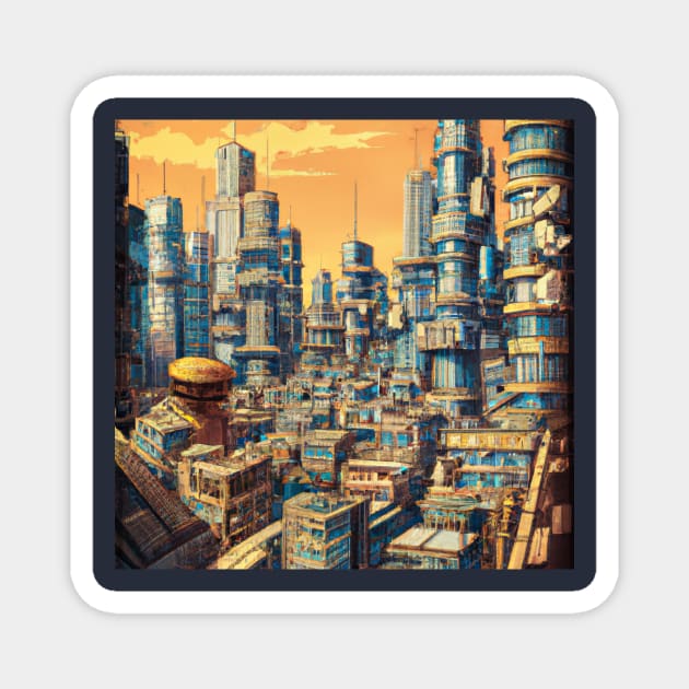 Futuristic vintage city Magnet by retroprints