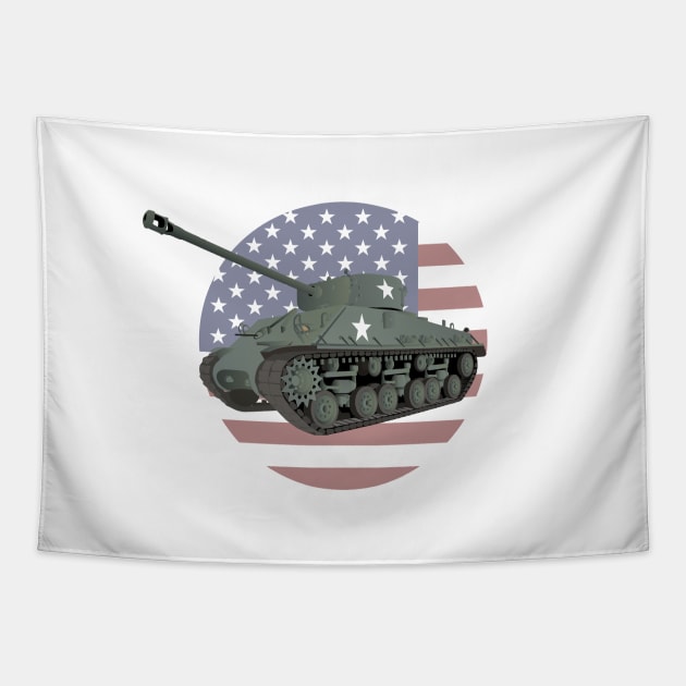 M4 Sherman American WW2 Tank with Flag Tapestry by NorseTech
