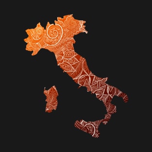 Colorful mandala art map of Italy with text in brown and orange T-Shirt