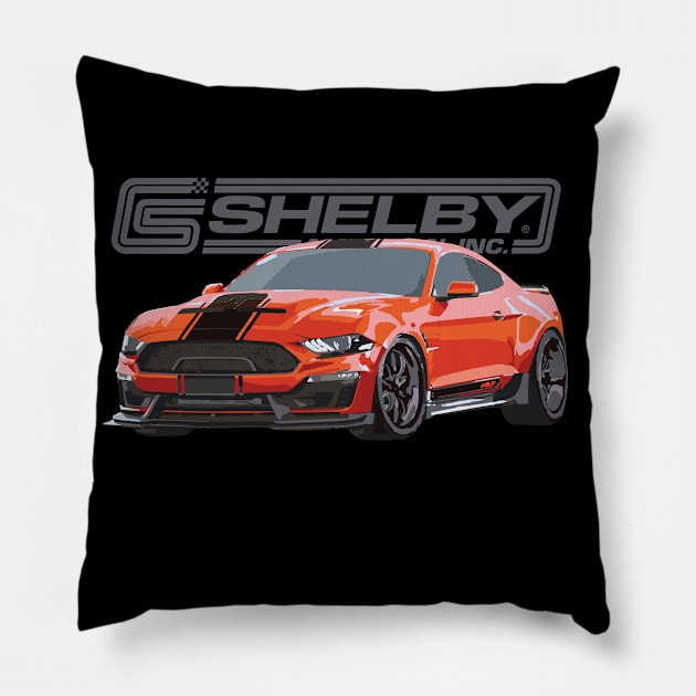 Shelby Ford Mustang Twister Orange Pillow by cowtown_cowboy