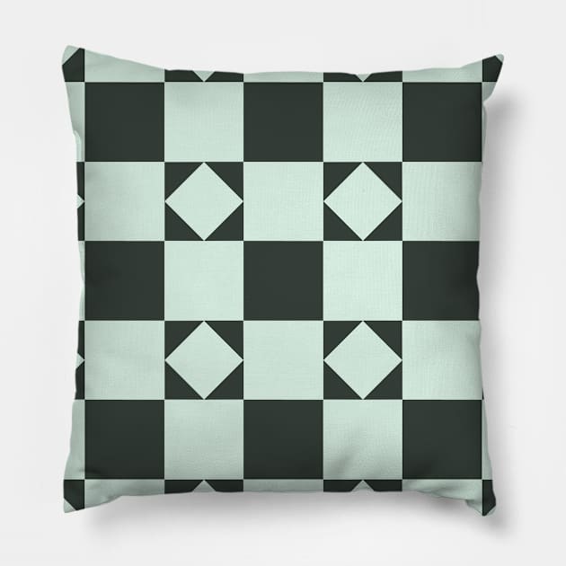 Green Puss in the Corner Patchwork Pattern Pillow by Nuletto