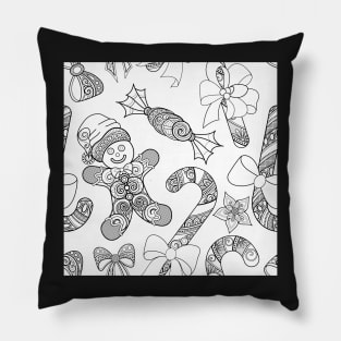 Monochrome Merry Christmas Pattern, New Year Illustration Pillow