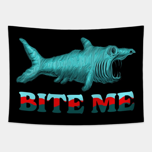 Bite Me Shark Tapestry by The Angry Possum