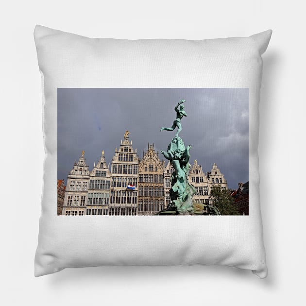 Brabo Fountain - Antwerp, Belgium (II) Pillow by Bierman9