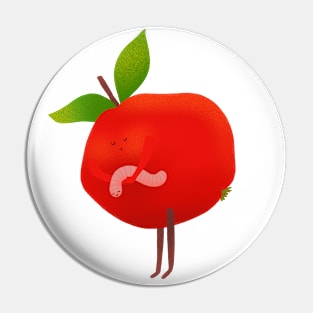 Cute red apple and his cute pet worm, version 1 Pin